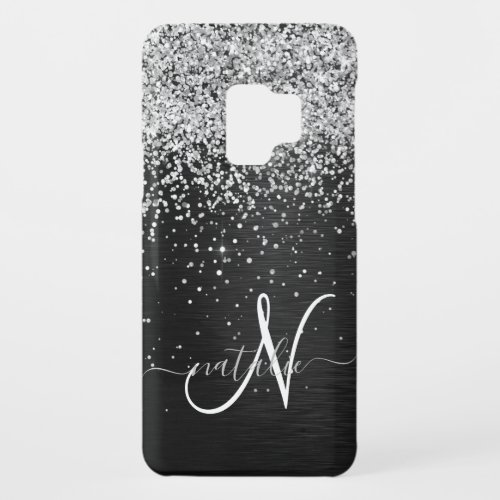 Custom Silver Glitter Black Sparkle Monogram Case_Mate Samsung Galaxy S9 Case