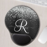 Custom Silver Glitter Black Sparkle Monogram Gel Mouse Pad<br><div class="desc">Easily personalize this trendy elegant gel mouse pad design featuring pretty silver sparkling glitter on a black brushed metallic background.</div>