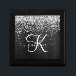 Custom Silver Glitter Black Sparkle Monogram Gift Box<br><div class="desc">Easily personalize this trendy elegant gift box design featuring pretty silver sparkling glitter on a black brushed metallic background.</div>