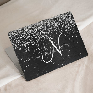Custom Silver Glitter Black Sparkle Monogram HP Laptop Skin
