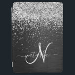 Custom Silver Glitter Black Sparkle Monogram iPad Air Cover<br><div class="desc">Easily personalize this trendy elegant iPad cover design featuring pretty silver sparkling glitter on a black brushed metallic background.</div>