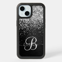 Custom Silver Glitter Black Sparkle Monogram