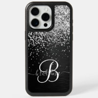 Custom Silver Glitter Black Sparkle Monogram