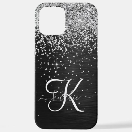 Custom Silver Glitter Black Sparkle Monogram iPhone 12 Pro Max Case