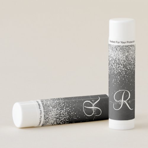 Custom Silver Glitter Black Sparkle Monogram Lip Balm