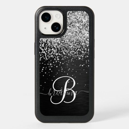 Custom Silver Glitter Black Sparkle Monogram OtterBox iPhone 14 Case