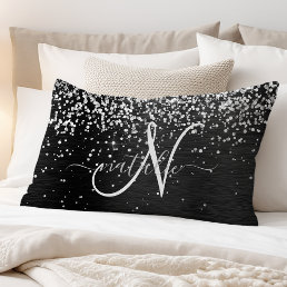 Custom Silver Glitter Black Sparkle Monogram Pillow Case