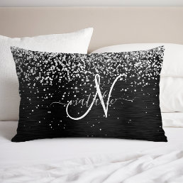 Custom Silver Glitter Black Sparkle Monogram Pillow Case