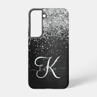 Custom Silver Glitter Black Sparkle Monogram