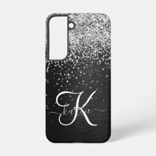 Custom Silver Glitter Black Sparkle Monogram Samsung Galaxy S22 Case