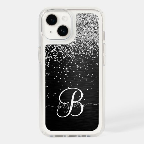 Custom Silver Glitter Black Sparkle Monogram Speck iPhone 14 Case