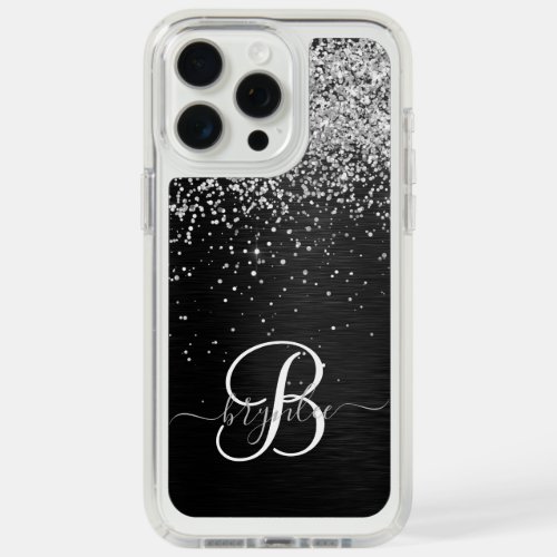 Custom Silver Glitter Black Sparkle Monogram iPhone 15 Pro Max Case