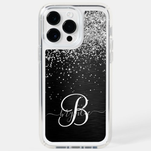Custom Silver Glitter Black Sparkle Monogram Speck iPhone 14 Pro Max Case