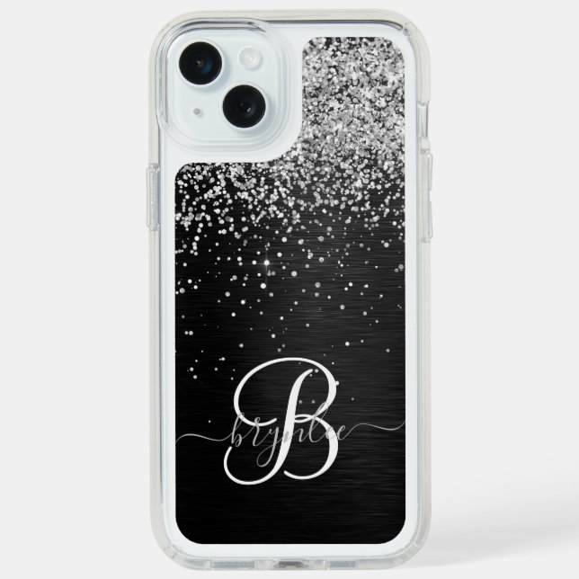 Custom Silver Glitter Black Sparkle Monogram Speck iPhone Case (Front (White))