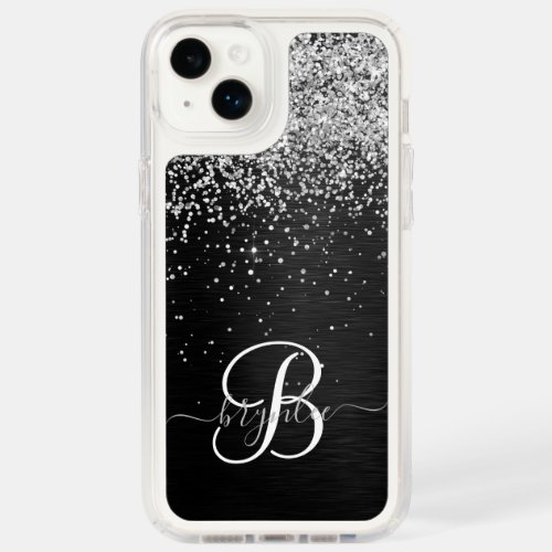 Custom Silver Glitter Black Sparkle Monogram Speck iPhone 14 Plus Case