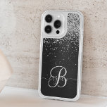 Custom Silver Glitter Black Sparkle Monogram iPhone 15 Pro Case<br><div class="desc">Easily personalize this trendy elegant phone case design featuring pretty silver sparkling glitter on a black brushed metallic background.</div>
