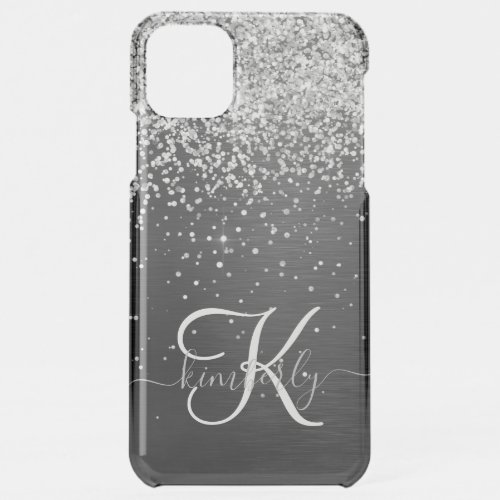 Custom Silver Glitter Black Sparkle Monogram iPhone 11 Pro Max Case