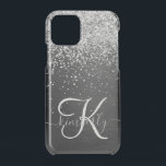 Custom Silver Glitter Black Sparkle Monogram iPhone 11 Pro Case<br><div class="desc">Easily personalize this trendy elegant phone case design featuring pretty silver sparkling glitter on a black brushed metallic background.</div>
