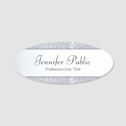 Custom Silver Glitter Elegant Handwritten Template Name Tag