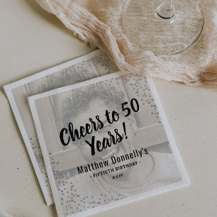 Custom Silver Glitter Photo Birthday Party Napkins