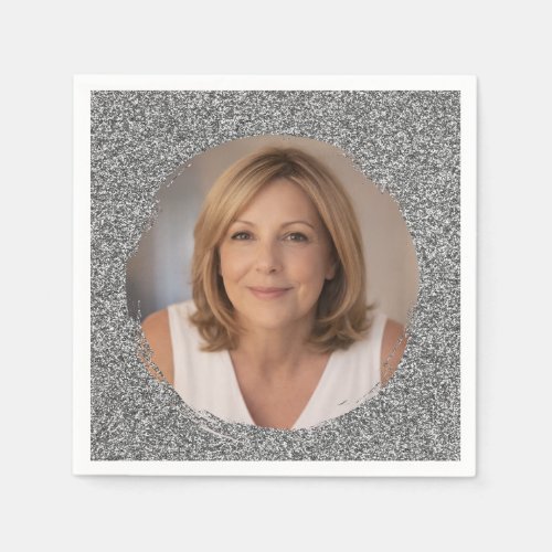 Custom Silver Glitter Photo Birthday Party Napkins