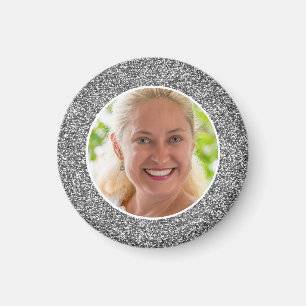 Custom Silver Glitter Photo Magnet