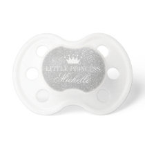 Custom silver glitter print princess crown pacifier Custom silver glitter print princess crown pacifier