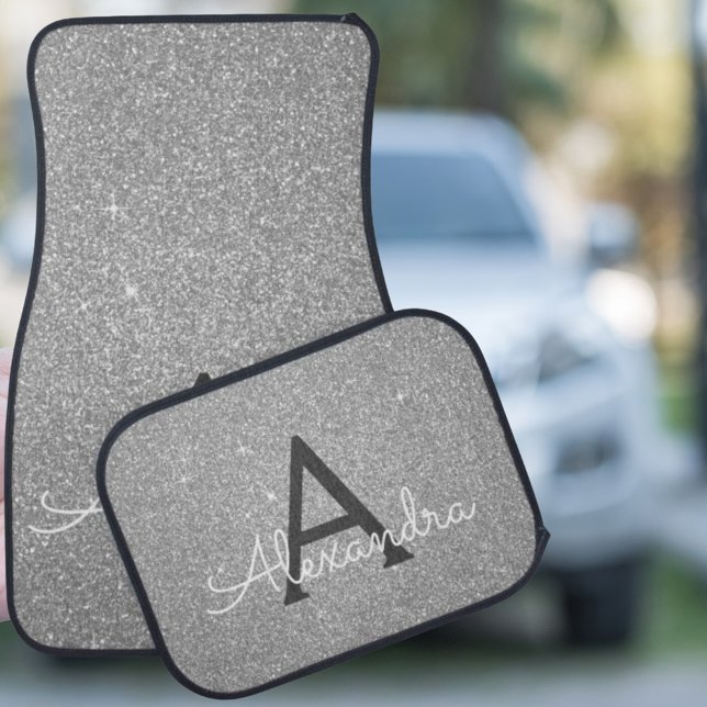 Custom Silver Glitter Sparkle Monogram Car Mat (Creator Uploaded)