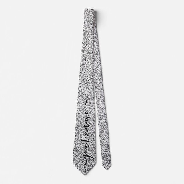 Custom Silver Glitter Sparkles Neck Tie (Front)