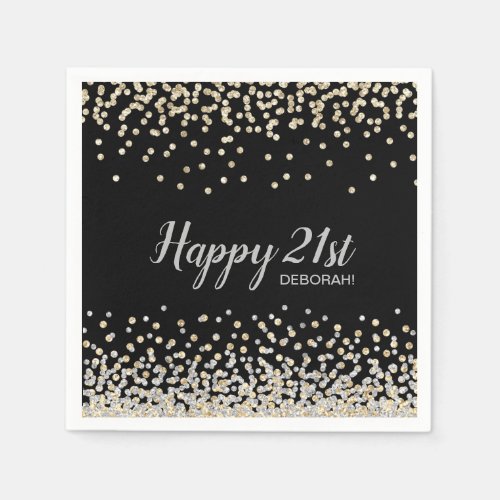 Custom Silver Gold Confetti 21st Birthday Party Napkins