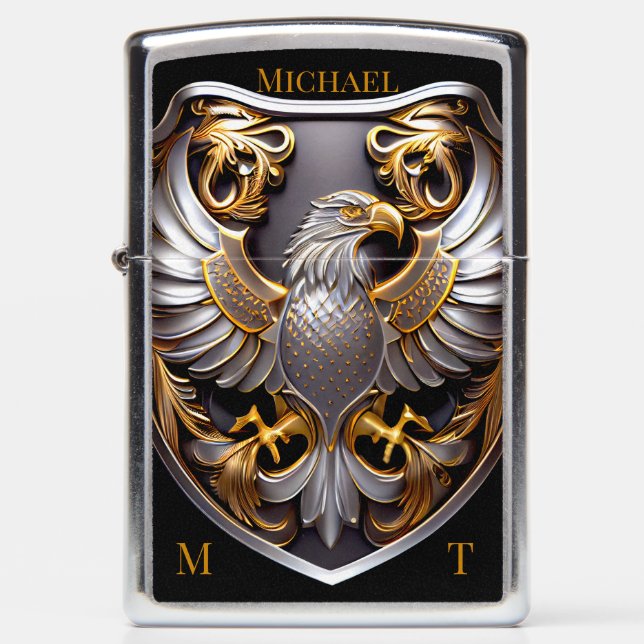 Custom Silver Gold Eagle Zippo Lighter (Front)