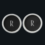 Custom Silver Initial Groomsmen Black II Cufflinks<br><div class="desc">Custom Masculine Modern Font Silver/Grey Initial on black background Cufflinks.</div>