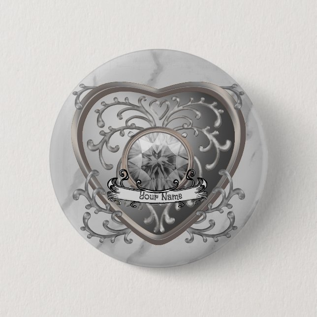 Custom Silver Jewel Fairy Heart  Button (Front)