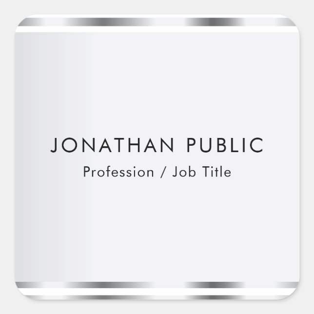 Custom Silver Look Glamorous Elegant Template Square Sticker (Front)