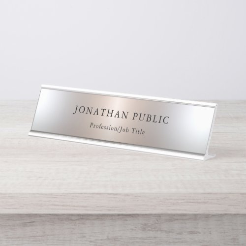Custom Silver Look Simple Design Template Desk Name Plate