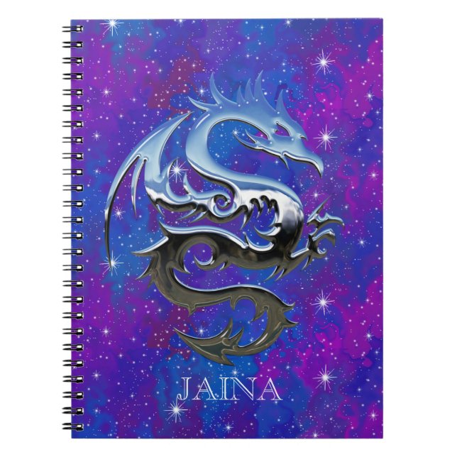 Custom Silver Lucky Dragon Purple Galaxy Notebook (Front)