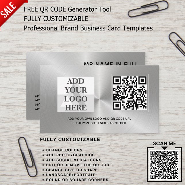 CUSTOM SILVER METAL LOGO DESIGN QR CODE TEMPLATE  BUSINESS CARD (Creator Uploaded)