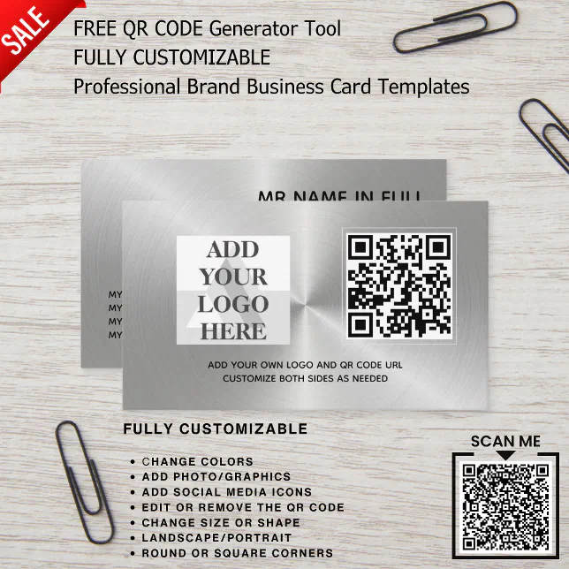 Silver Qr Code CUSTOM SILVER METAL LOGO DESIGN QR CODE TEMPLATE BUSINESS CARD | Zazzle