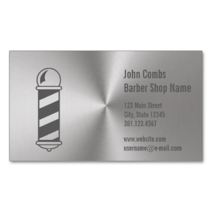 Custom Silver Metal Look Barber Business Card Magnet