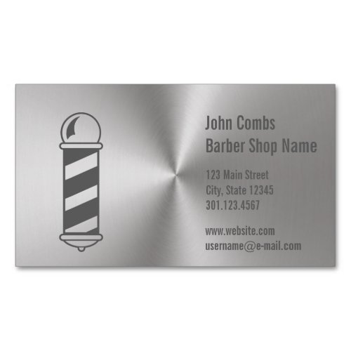Custom Silver Metal Look Barber Business Card Magnet