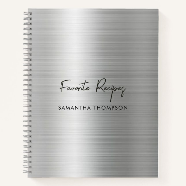 Custom Silver Metallic Favorite Recipe Cookbook  Notebook (Front)