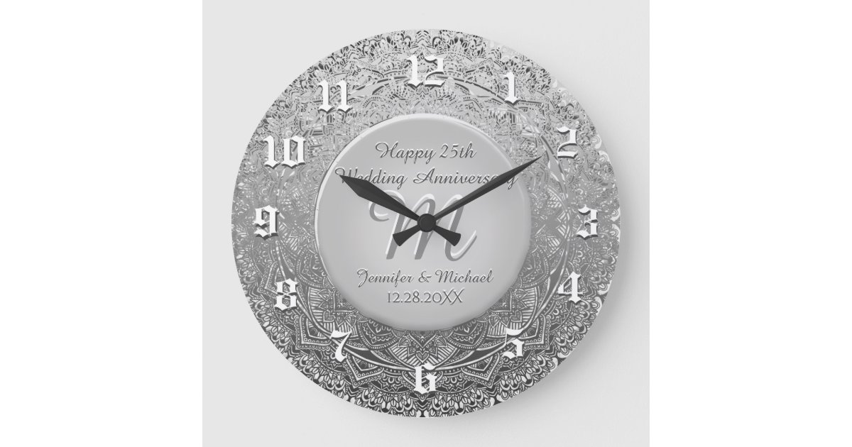 Custom Silver Monogram Anniversary Clock Zazzle