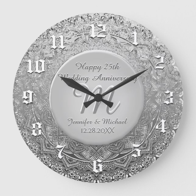 Custom Silver Monogram Anniversary Clock (Front)