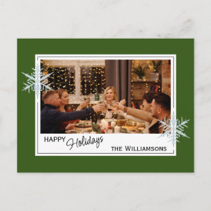 Custom Silver Snowflakes On Forest Green Holiday Postcard