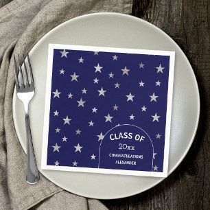 Custom Silver Stars navy blue graduation party Napkins