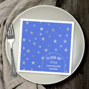 Custom Silver Stars royal blue graduation party Napkins