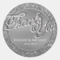 Custom Silver Thank You Classic Round Sticker