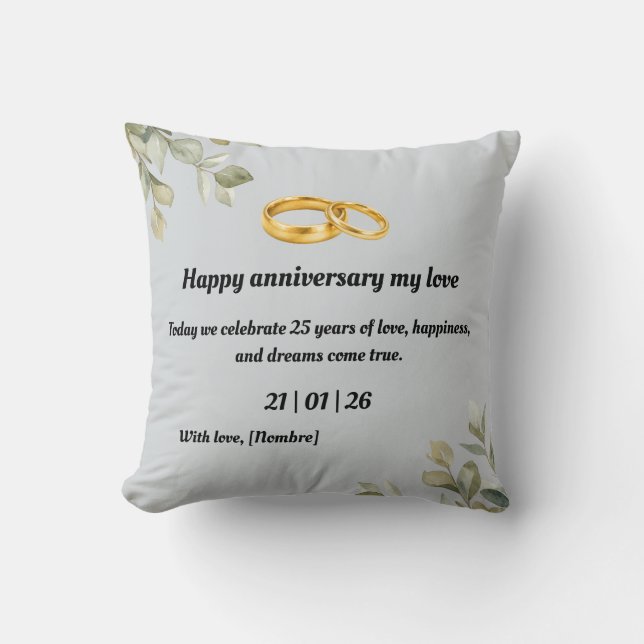 Custom Silver Wedding Anniversary Throw Pillow | E (Front)