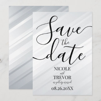 Custom Silver White Diagonal Lines Wedding Save The Date