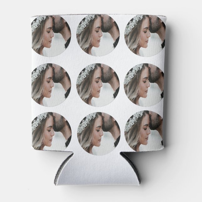 custom simple add circular photo collage add name  can cooler (Front)